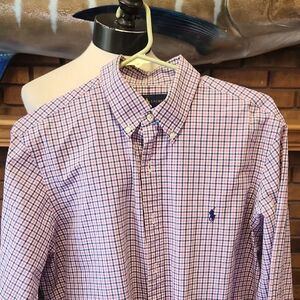 Ralph Lauren Men's Pink and Blue Checkered Shirt Size Large 100% Cotton Preppy
